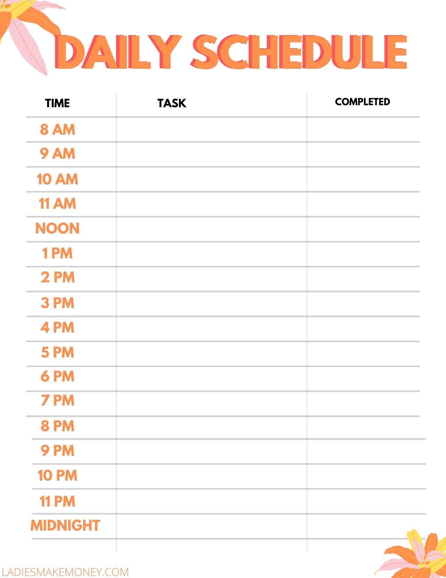 create a daily schedule for highschoolers